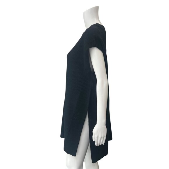 $238 Roucha Black Wool Knit Ribbed Tunic Silas Slit Sweater Vest size C/Large - Picture 6 of 9